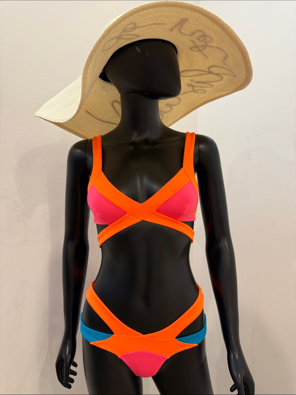 Agent Provocateur Runway Neon Cutout Bikini Set Pink Orange Blue Size 2